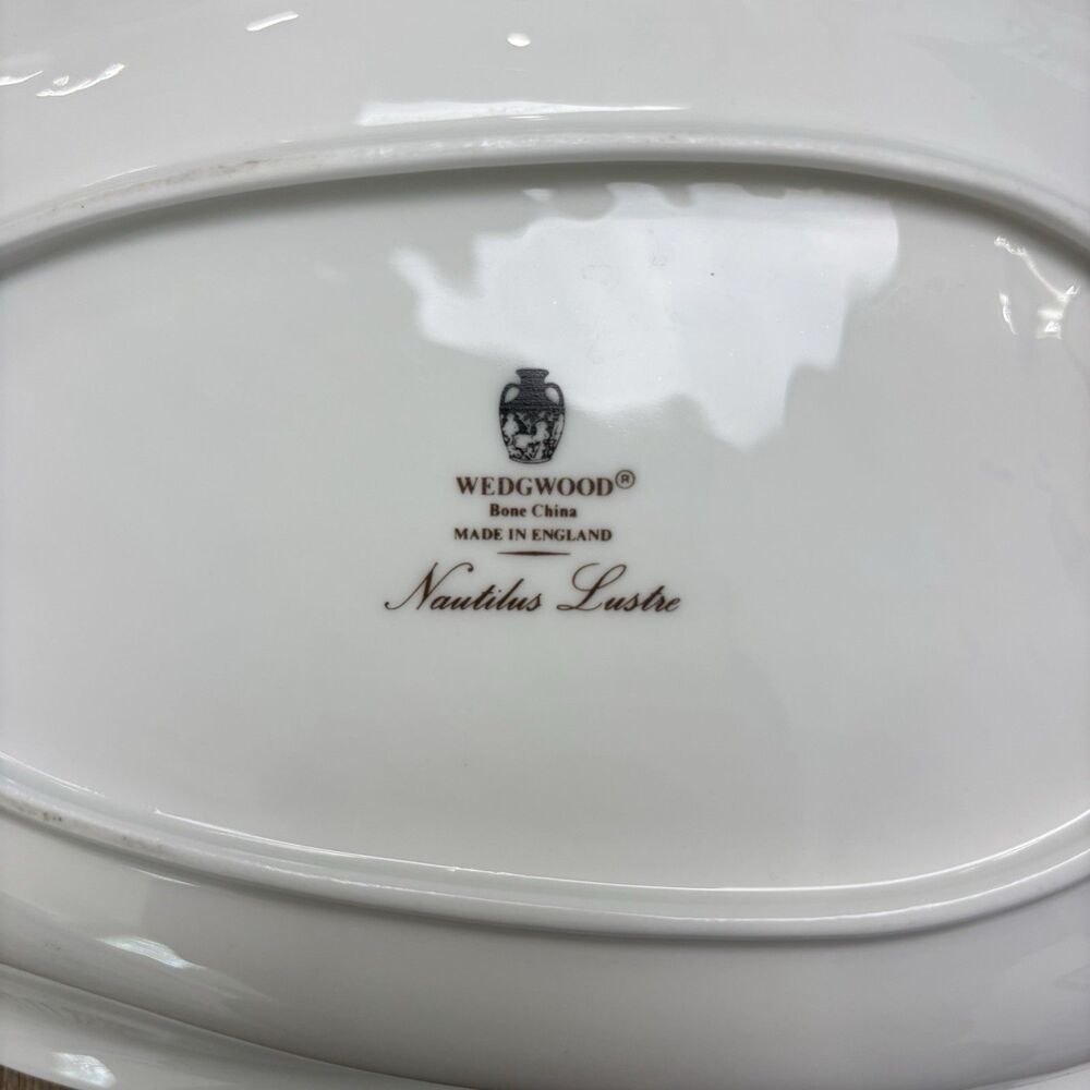 Wedgwood Nautilus Lustre 12" Oyster Seashell Dish England Bone China Iridescent - Picture 7 of 16